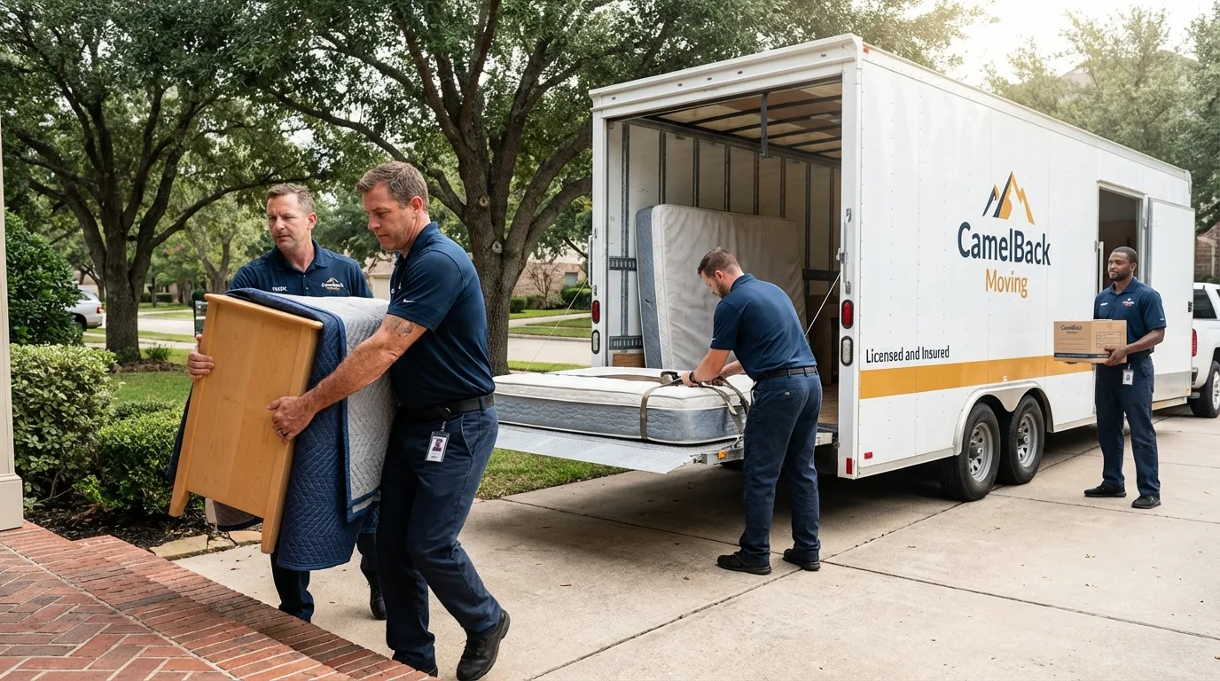 Crew loading residential truck for cross-state move from Weymouth, MA