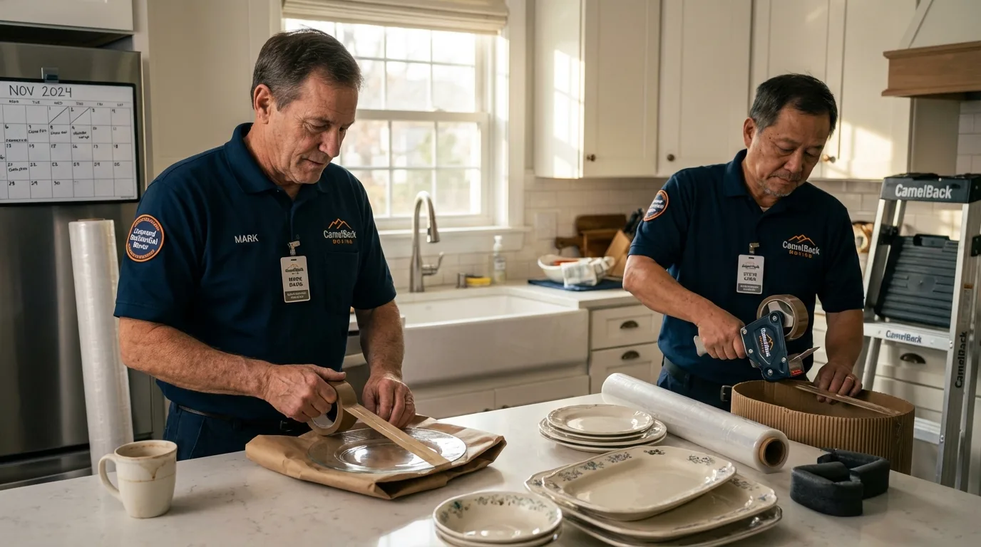 Professional crew packing kitchen dishware in Weymouth, MA